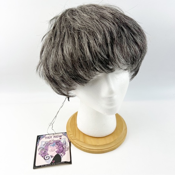 NWT Try Now Wig Dark Gray Short Hair Style Synthetic Bangs - Picture 1 of 9